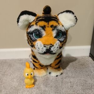 Striped Tiger Plush with Yellow Duckling
